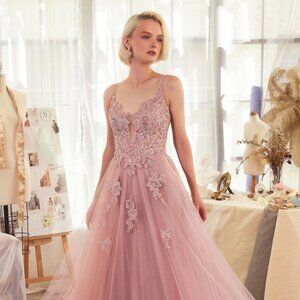 NEW FORMAL SLEEVELESS FLORAL LAYERED TULLE BALL GOWN W/ LACE UP BACK CD A1417